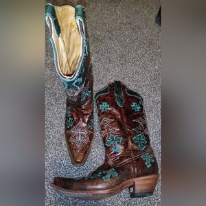 Corral Brown and Turquoise Cowboy Boots
